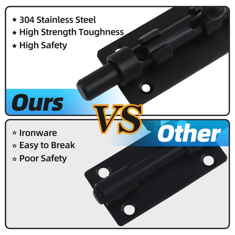 Barrel Bolt Latch, 6.3" Heavy Duty Gate Latch Slide Lock