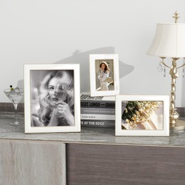 Axeman 5x7 Enamel Picture Frames with Tempered Glass|5 x 7 Modern Photo Frame with Gold Metal Edge Velvet Back for Tabletop and Wall Mount Display for Shelf, Desk & Countertop Decor, White