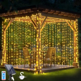 Glaxcidy Light Curtain Indoor 3 m x 3 m, 300 LEDs Solar Curtain Light 8 Modes with Remote Control, Waterproof Fairy Lights Curtain for Indoor Decoration, Christmas, Bedroom, Party, Wedding, Warm White