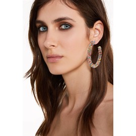 BVGA Fashion Rhinestone Hoop Earring Women's Gold Plated Crystal Hoop Earring Bohemian Colorful Rainbow Crystal Wrapped Hoop Dangle Earrings for Women Valentine's Day Gifts