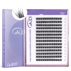 GAQQI Lash Clusters, GQ19 Individual Lashes 168pcs C Curl, DIY Lash Extension 12mm Length Only False Eyelash Clusters, Natural & Wispy Lash Wisps (GQ19,C Curl,12mm)