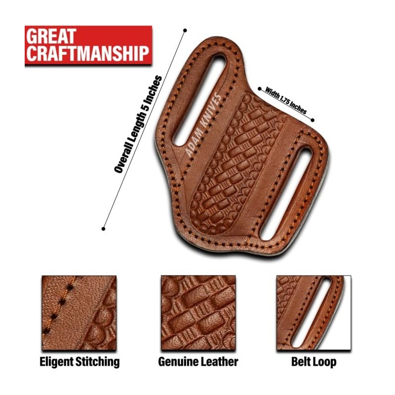 ADAM KNIVES Leather Pocket Knife Sheath For Belt, Slanted Sheath,