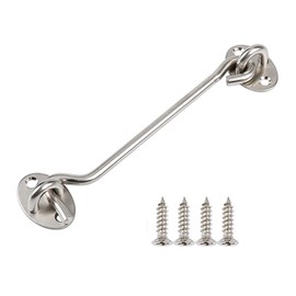 6inch Hook and Eye Latch, Cabin Hook Stainless Steel Door Lock Hook, Silver Gate Hook Stainless Steel Cabin Hook, Door Catch for Internal Door Hooks to Keep Door Open for Outdoor Garden Gate Latch Use