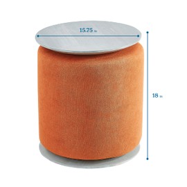 Mission Hills Furniture Accent Table and 18 in Round Nesting Ottoman, Modern Upholstered Fabric Chair, Small Ashwood Table for Living Room, Bedroom, Home and Office, Orange (2-Piece Set)