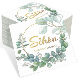 Pack of 80 Serviettes Schön Dass Du Da Bist, Serviettes Wedding, Napkins Eucalyptus, Napkins Birthday, Napkins Christening, Napkins 3-Ply for Weddings, Christenings, Birthdays, Parties