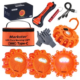 Markstor Led Road Flares 4 Pack emergency car kit, 3 in 1 USB Recharge（lithium battery） Amber Road Safety Flares, 360° Visibility Roadside Flares Kit With Magnetic Base & Hook