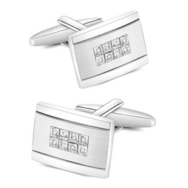 Mr.Van Elegant White Silver Crystal Cufflinks Mens Glimmering Cuff Links Set for Business Wedding Party