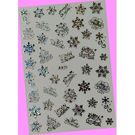 Merry Christmas Happy New Year Stars Snowflake Reindeer Tree 3D Nail Art Sticker A050 Laser Silver for Nails Design Decals Supplies Manicure Tips Sticker Colorful for Nail Decorations