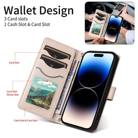 ILING Case for OPPO A80 5G, Elegant Luxurious Women's Wallet PU Leather Shockproof Flip Folio Cover with RFID Blocking, Card Slots, Kickstand, Wrist Strap (Beige)
