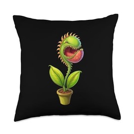 Cartoon Style Venus Fly Trap Carnivorous Plant Throw Pillow