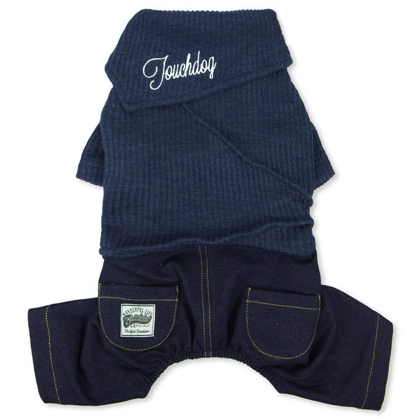 Touchdog Vogue Neck-Wrap Sweater and Denim Pant Outfit, Medium, Navy