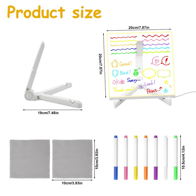 Transparent Acrylic Erasable Luminous Blackboard with 7 Pens and Stand