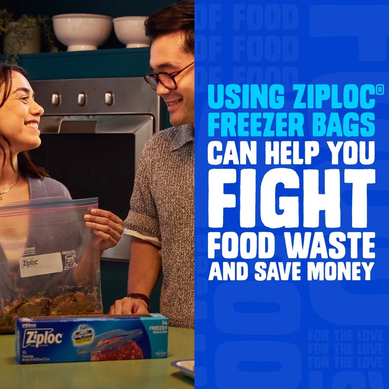 Ziploc Gallon Food Storage Freezer Bags, Stay Open Design, Easy