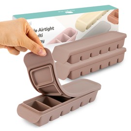 Firgi Silicone Freezer Trays with Lid,2ea 1oz 6 Section-Leak Proof Silicone Freezer molds for Homemade Baby Food Breastmilk, Purees, Vegetables, Fruit, Baby Food Jars Ice Tray with Lid BPA Free Brown