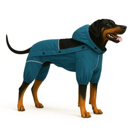LOVELONGLONG Waterproof Dog Raincoat with Removable Hood – Outdoor Full Body Dog Jacket, Windproof Snowproof Shell Suit – All Season Pet Rain Gear Ocean Teal L