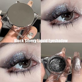 Silvery Gray Glitter Eyeshadow, Shimmer Cream Eye Shadow, Metallic Smoky Single Eye Shadow Cool Make-Up Palettes, Smooth Shiny Pearlescent Blendable Liquid Eyeshadow For Women Makeup (5g)