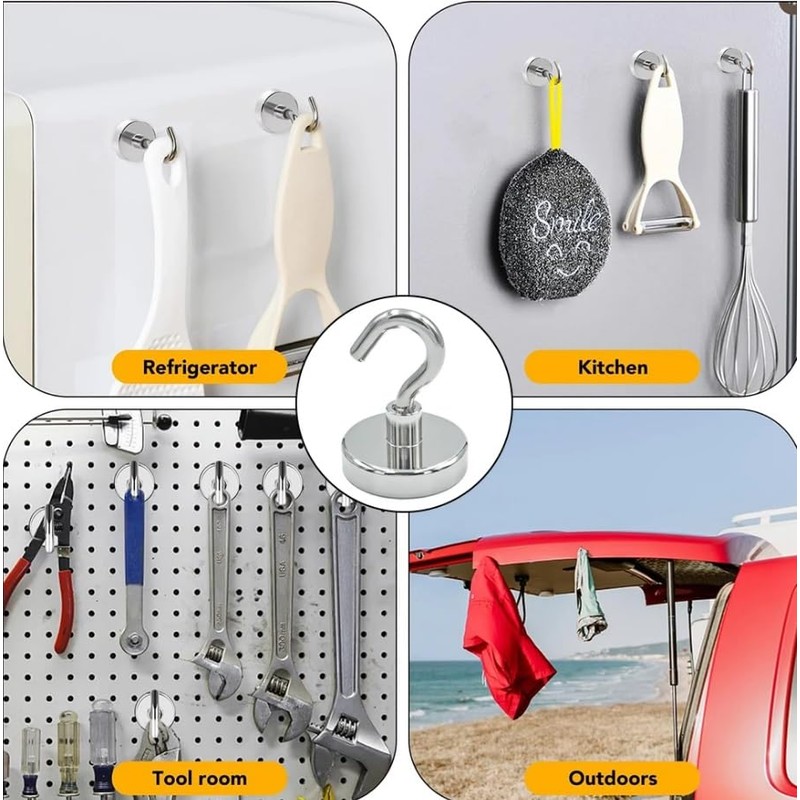 Volunx Magnetic Hooks 10 Pack Strong 10kg-22lbs+ Neodymium Magnet Hooks,