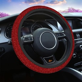 Swono Red Glitter Steering Wheel Cover,Abstract Red Shiny Glitter Breathable Auto Car Steering Wheel Cushion Case for Men Universal 15 Inch Steering Wheel Protection