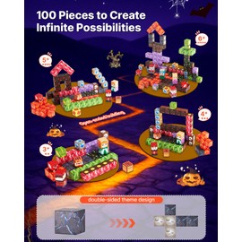 VEVOR Magnetic Blocks, 100 PCS Dark Castle Set, Magnetic Building Cubes for Kids, STEM Montessori Sensory Toys for Christmas Birthday Gift, Construction Stacking Toy for 3+ Years Old Boys & Girls