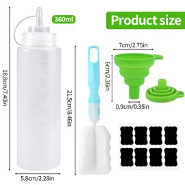 ZYETGH 360ml Quetschflasche, 4 Stück Squeeze Flasche Saucenflasche mit Kappen und Trichter Dosierflasche für Ketchup Heiße Soßen Grill Salatsaucen Malen Olivenöl