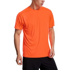 Men's Short Sleeve Running Shirts UPF 50+ Sun Protection SPF Quick Dry Athletic Workout T-Shirts(M,Neon Orange)