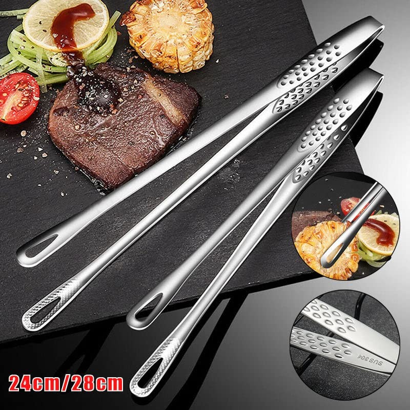 24/28CM Stainless Steel Kitchen Straight Grill Tweezers BBQ Food Tongs