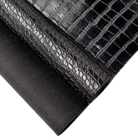 XHT Imitation Crocodile Leather, 30 x 135 cm 3D Crocodile Faux Leather, PU Faux Leather Fabric Sheet for DIY Crafts (Black)