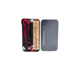 Wilderhike Fire Starter Kit with Hexagonal Ferro Rod and Woven Lanyard with Whistle and Striker Compact in Black Tin Slider Box with 2 Premium Fatwood