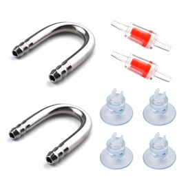 Hamineler 2 PCS Stainless Steel Fish Tank U Shape Pipe, 2 PCS Non-Return Check Valve, 4 PCS Suction Cup, for Aquarium Connecting Air Line