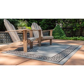 Unique Loom Outdoor Border Collection Area Rug - Greek Key (5' 3" x 8' Rectangle, Gray/ Black)
