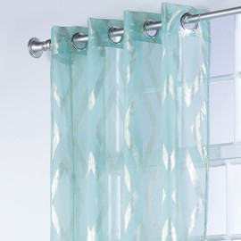 Stylemaster Home Products Delancey Metallic Print Sheer Grommet Panel, 55 by 84-Inch, Teal