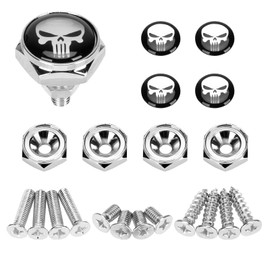 License Plate Screws Fastener Kit, Rustproof Stainless Steel License Plate Screws with Covers for Fastening License Plates or Frames of Most Cars, Trucks and Motorcycles (Black Skull)