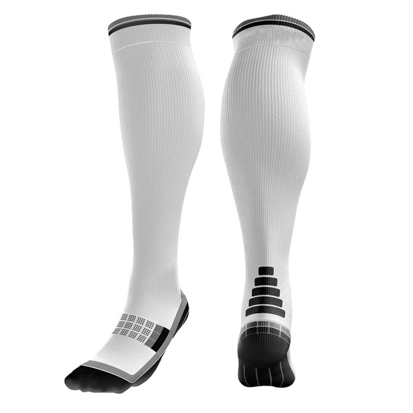 aZengear Compression Socks for Women and Men (20-30 mmHg Class 2) Calf Medical Sports Running Flight Traffic Swollen Leg Varicose Veins Travel on Airplane, white/grey