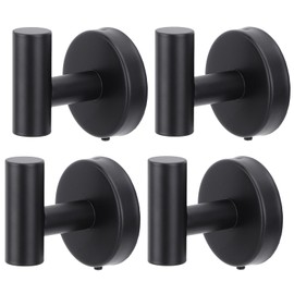 Segus Towel Hooks, Pack of 4 Hooks, Black, Coat Hooks, Stainless Steel, Wall Hooks for Clothes, Bath Sponge, Towels