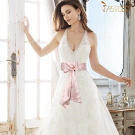 JasGood Women's Sash Dress Belt for Wedding Party Long Sash Bridal Belt for Special Occasion Pink