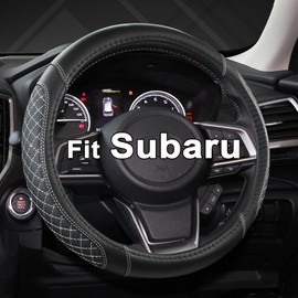 West Llama Customized Auto Car Steering Wheel Cover for Subaru Forester,Outback,Crosstrek,Impreza,Legacy,14.5-15 inch (Diamond Quilted-Black+Gray-Standard Size)