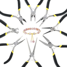 Jewelry Pliers Set of 8, Professional Jewelry Making Tools Kit Diagonal Plier, End Cut Plier, Bent Pliers, Combination, Flat, Needle, Round Nose for Craft, Wire Wrapping(Black)