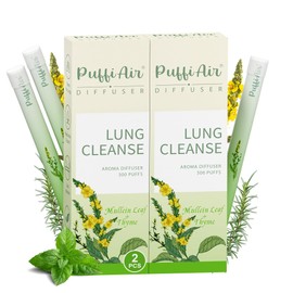 PUFFIAIR Herbal Diffuser Infused with Mullein, Thyme, and Mint for Breathing Support, Lung Care, Fresh Oral Air, and Habit Management - 300 Uses, 2 Packs 3 Sticks