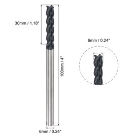sourcing map Square Nose End Mill, 6mm Tip Dia Solid Carbide AlTiN Coated CNC Router Bits 4 Flute Spiral Milling Cutter HRC45 with 6mm Shank 100mm (4-inch) Length