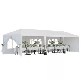 Segawe 10'x30' White Wedding Party Tent Gazebo Canopy Tent Shelter w/Removable Sidewall