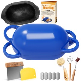 Enameled Cast Iron Bread Oven with Non-Stick Silicone Liner, 2QT, Blue, Mini Oval Homemade Sourdough Dutch Oven, Artisan Bread dutch oven for Bread Baking, Ceramic Bread Pans for Homemade Bread