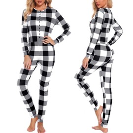 LecGee Womens Pajama jumpsuits One Piece Sleepwear Button bodysuit Underwear Set Long Sleeve Union Suit