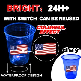 mishunyus 60 Pcs Glow Patriotic Party Decorations, 4th of July Party Cups Pack, USA Citizenship Party Supplies for Memorial Day, Independence Day, Veterans Day(16 oz)