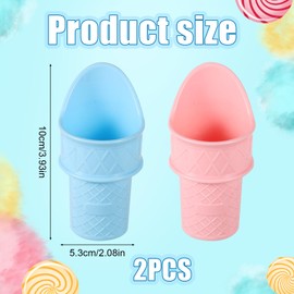 2pcs Ice Cream Cone Scoop, Plastic Ice Cream Holder Mini Ice Cream Cup Reusable Ice Cream Cone Stand Display Rack for Kids, Birthday Party, Gift (Pink, Blue)