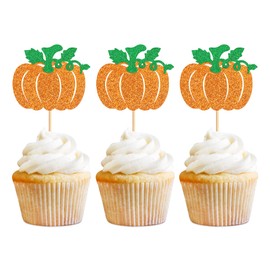 Ercadio - Paquete de 24 adornos de calabaza, diseño de calabaza, diseño de cosecha de otoño, diseño de calabaza, para el día de Acción de Gracias, cumpleaños, baby shower, fiesta, decoración de pasteles