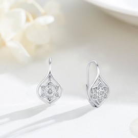 Lotus Earrings 925 Sterling Silver Lotus Flower Leverback Earrings Yoga Lotus Spiritual Protection Jewelry Christmas Mothers Day Gifts for Women Mom Female Friends chicas