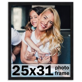 25x31 Frame Black Picture Frame - Complete Modern Photo Frame Includes UV Acrylic Shatter Guard Front, Acid Free Foam Backing Board, Hanging Hardware Wood Wall Frames for Family Photos - no Mat