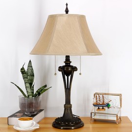 L-Juicwe Farmhouse Table Lamp Antique Resin Base Traditional Rustic Mid-Century Large Desk Lamp 27 Inch Tall for Living Room Office Bedroom