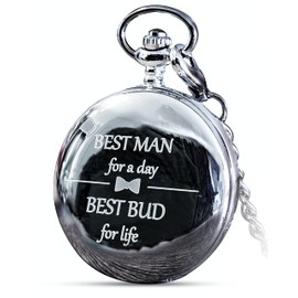 FJ FREDERICK JAMES - Best Man Gifts from Groom, Best Man Proposal Gift - Best Man for a Day Silver Pocket Watch I Best Man Gifts for Wedding I Will You Be My Best Man Gifts I Silver Etched