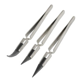 yueton 3Pack Precision Reverse Ceramic Tweezers Stainless Steel Ceramic Tweezers Three Types of Ceramic Tweezers Non-Conductive High Temperature Resistance